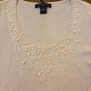 August Silk Gold Metallic Thread Sweater w/ Pearls