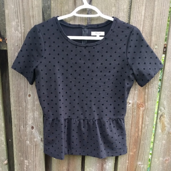 Madewell Tops - Madewell Black on Black Polka Dot Peplum Top