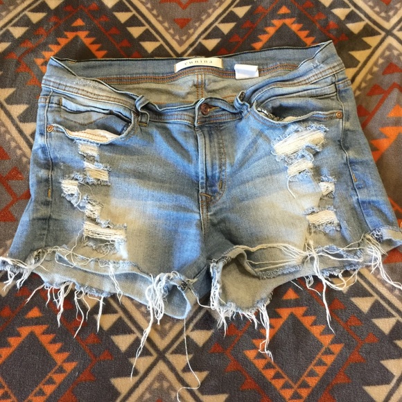 Distressed jean shorts