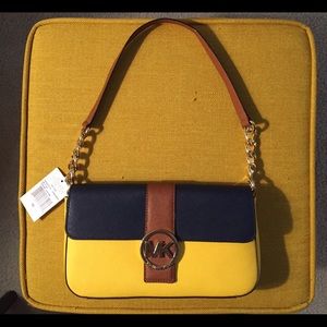 NWT Michael Kors Navy/Citrus Clutch