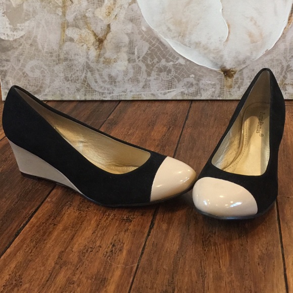 Pierre Dumas black and cream wedge heels.