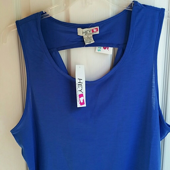 'HEY' Women's SZ 2x  cobalt blue tank top- COOL!! - Picture 2 of 4