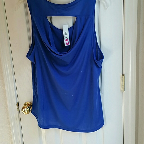 'HEY' Women's SZ 2x  cobalt blue tank top- COOL!! - Picture 3 of 4
