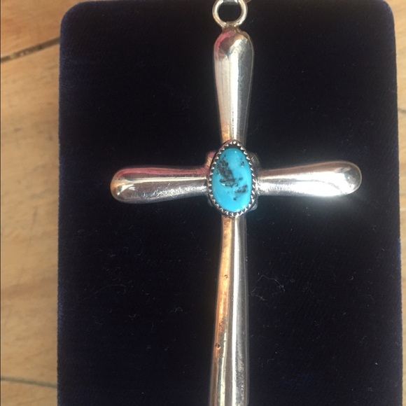 Large Sterling Silver Cross with Turquoise