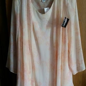 Sheer pastel peach floral/cream dress/jacket