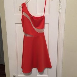 Adren B. Orange and sheer dress