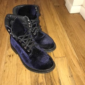Steve Madden blue velvet combat boots