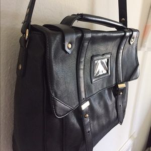 Black Leather Messenger/School Bag; TOPSHOP