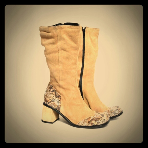 Vintage Light Brown Suede and Snakeskin boots