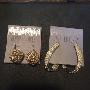 2 Pairs of JLo Earrings - Gold and Rhinestones