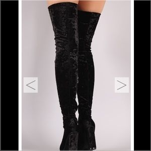 BLACK velvet thigh high boots