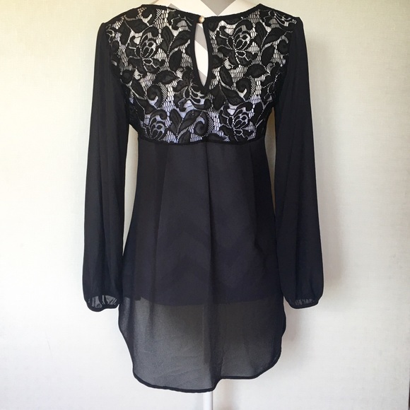 Boutique Tops - Black sheer hi-low blouse