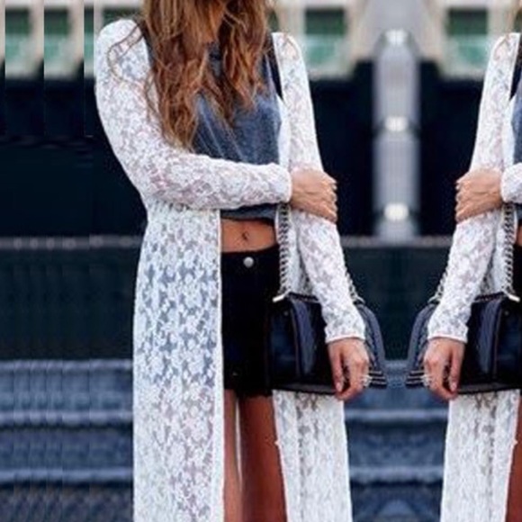 Floral Print Lace Long Cardigan - Picture 3 of 4
