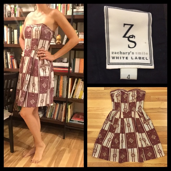 Burgundy & Cream Strapless Dress - 4