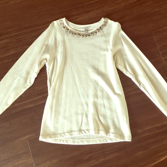 J Crew medium cream sweatshirt w/ beaded neckline