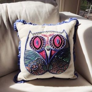 *Hand Made*  Owl Sequined Embroidered Sofa Cushion
