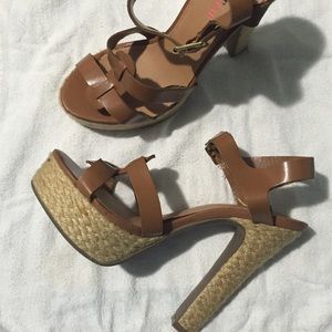 Tan high heeled sandals