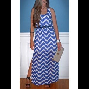 Blue and white chevron striped dress