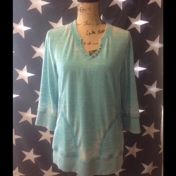 Distressed, light weight sweatshirt.