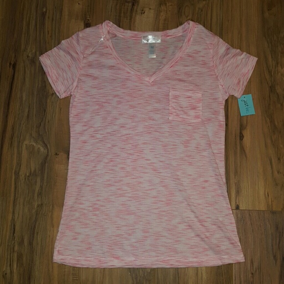 Pink&White Marled V Neck Pocket Shirt NWT