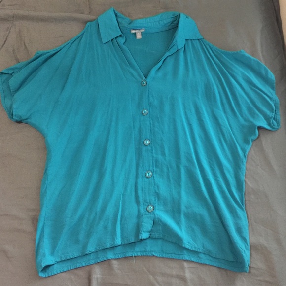 Aqua Blue Shoulderless Button Up