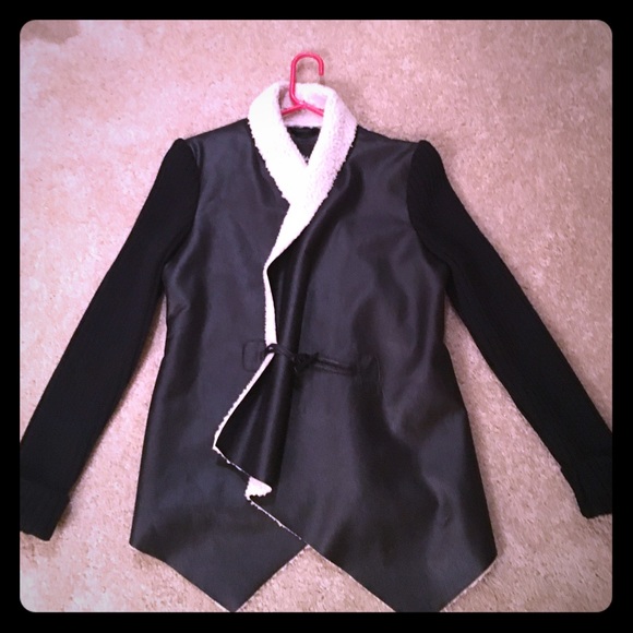 Leather mixed media jacket