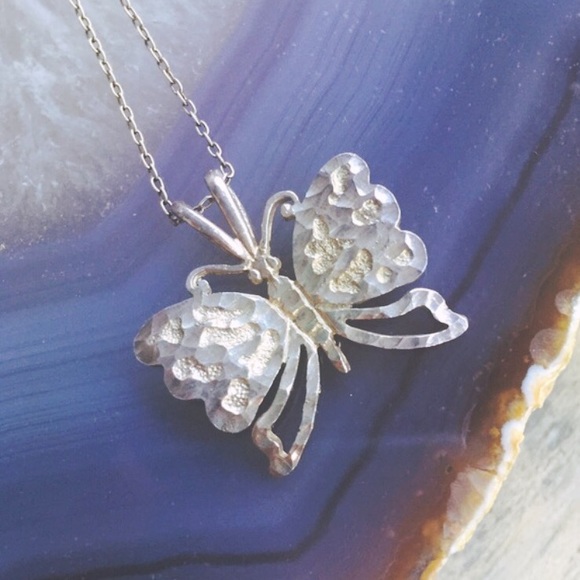Vintage Sterling Silver Butterfly Necklace - Picture 1 of 6