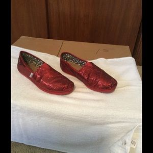 TOMS Red Sparkle shoes.