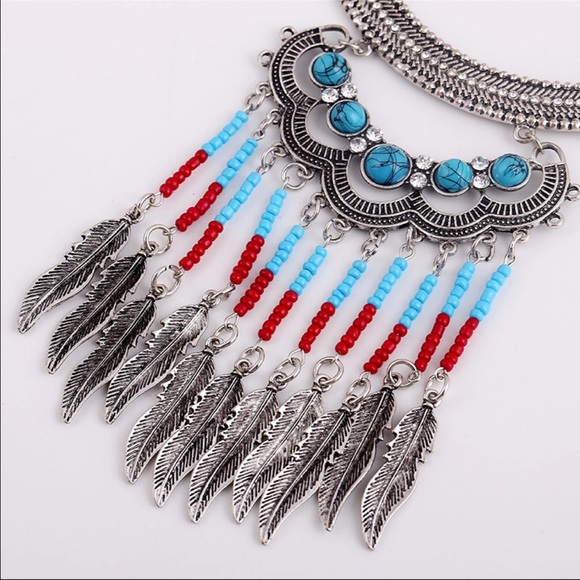 Vintage Leaves Boho Statement Necklace Earrings - Picture 4 of 4