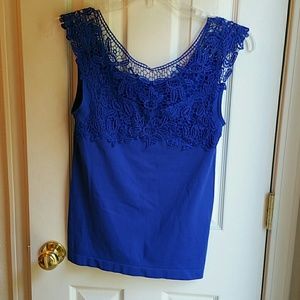 Cobalt blue tank top with crochet detailing Sz- L