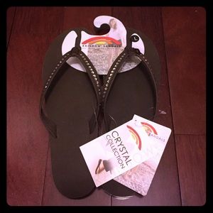 NWT- rainbow flip flops: crystal collection