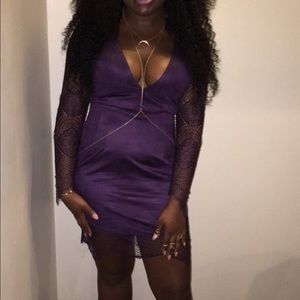 Purple suede/lace bodycon dress