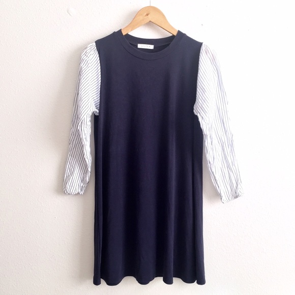 Flowy SISTER Dress w/ Contrasting Stripe Sleeves