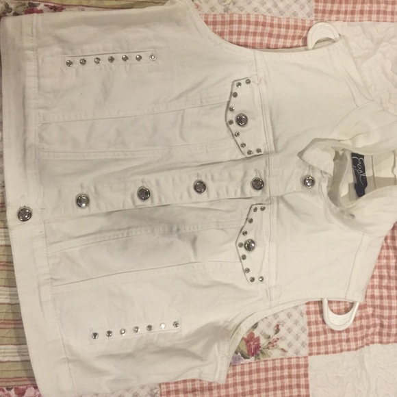 White Jean Vest With Diamonds