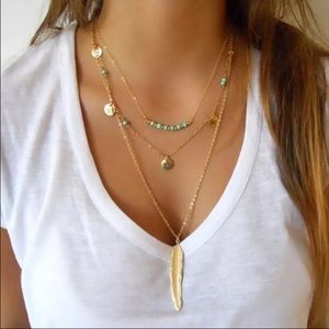Triple strand feather necklace