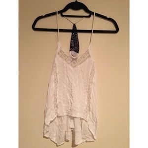 White Tank with Navy Handkerchief detail
