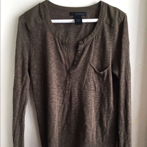 Olive Long Sleeve Shirt with buttons.