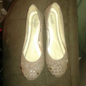 Taupe and gold flats