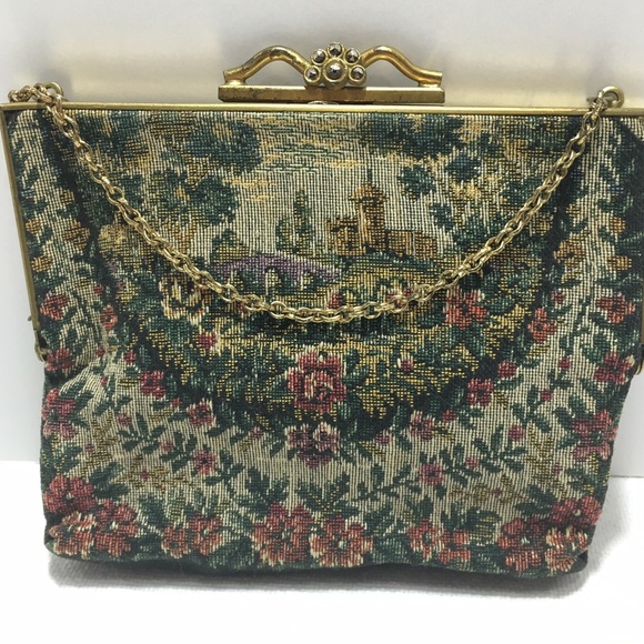 Vintage tapestry purse w/ mirror