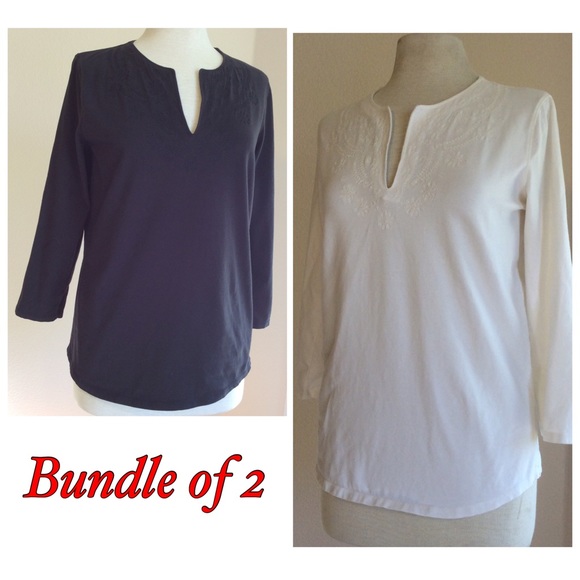 2 Lizwear notched neck embroidered tunics -Large