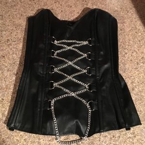 Black faux leather corset