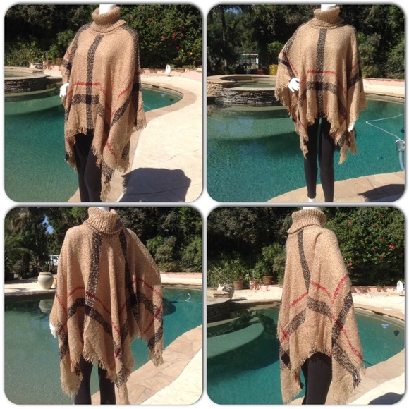 πHPπFringed Camel Turtleneck Poncho - Picture 4 of 7