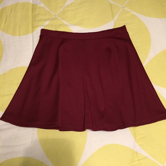 Wine colored A-line flared mini skirt