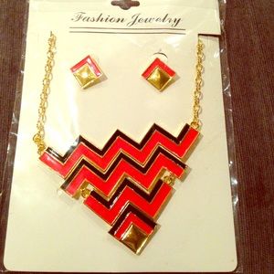 BNIP Orange chevron necklace/earring set