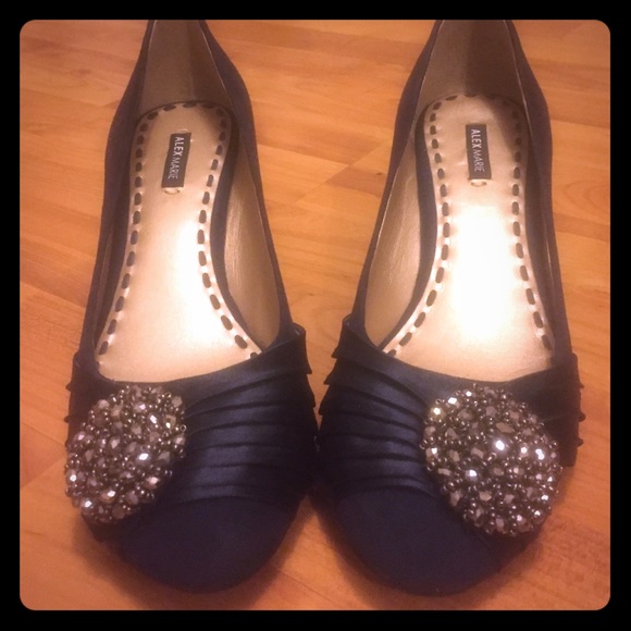 Dark navy suede wedges with bling