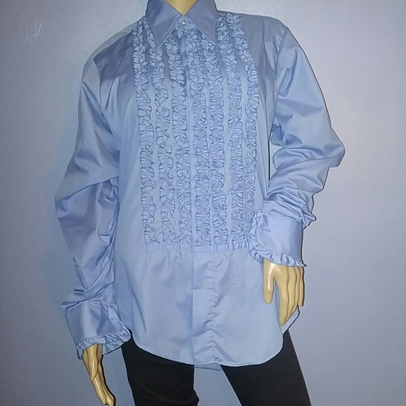 Vintage Blue Ruffle Tuxedo Shirt