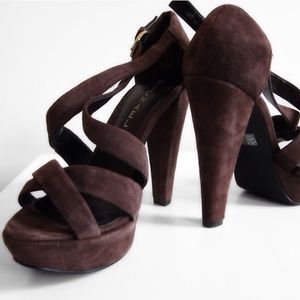 (S O L D) Strappy Brown Suede Heels