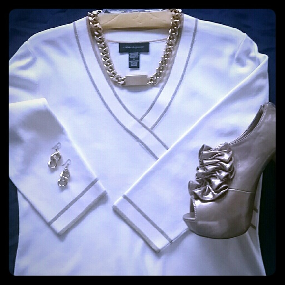 CABLE & GAUGE : VISCOSE V-NECK SWEATER - Picture 1 of 4