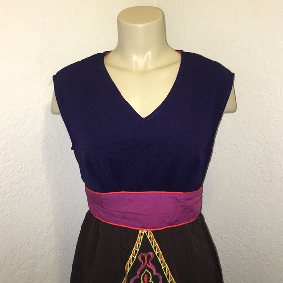 Purple Embroidered Aztec Floral Print Dress - Picture 3 of 3