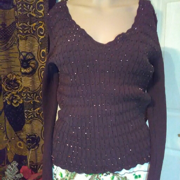 Chocolate brown beaded pullover sweather